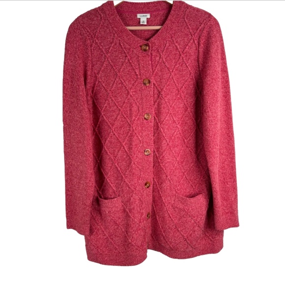 LL Bean Cable Knit Cardigan Sweater XL Pink Button Up Granny Fisherman Cottage - Picture 11 of 11